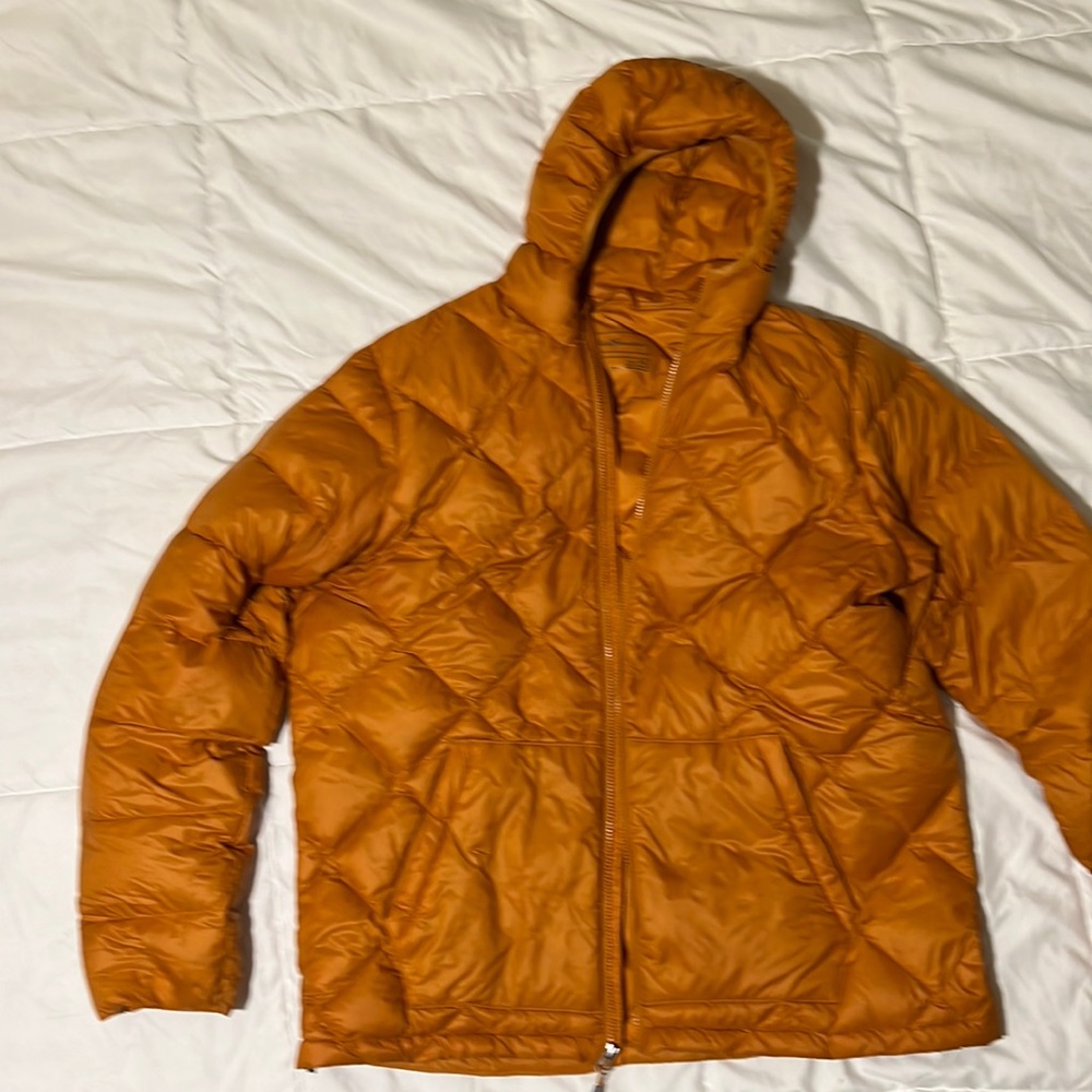 Eddie Bauer mens hooded down jacket orange size xlt